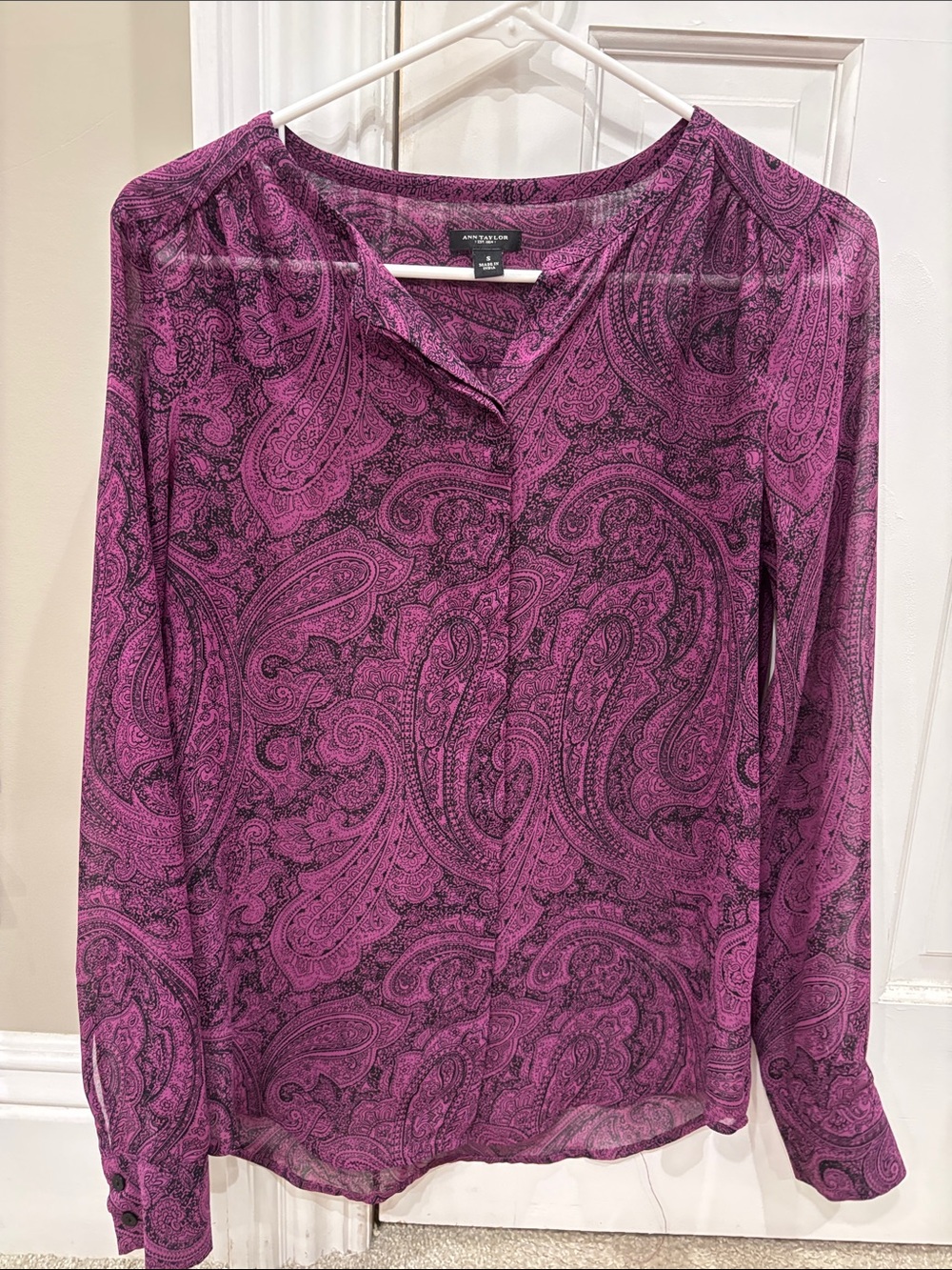 Ann Taylor Purple Paisley Long-Sleeve Blouse